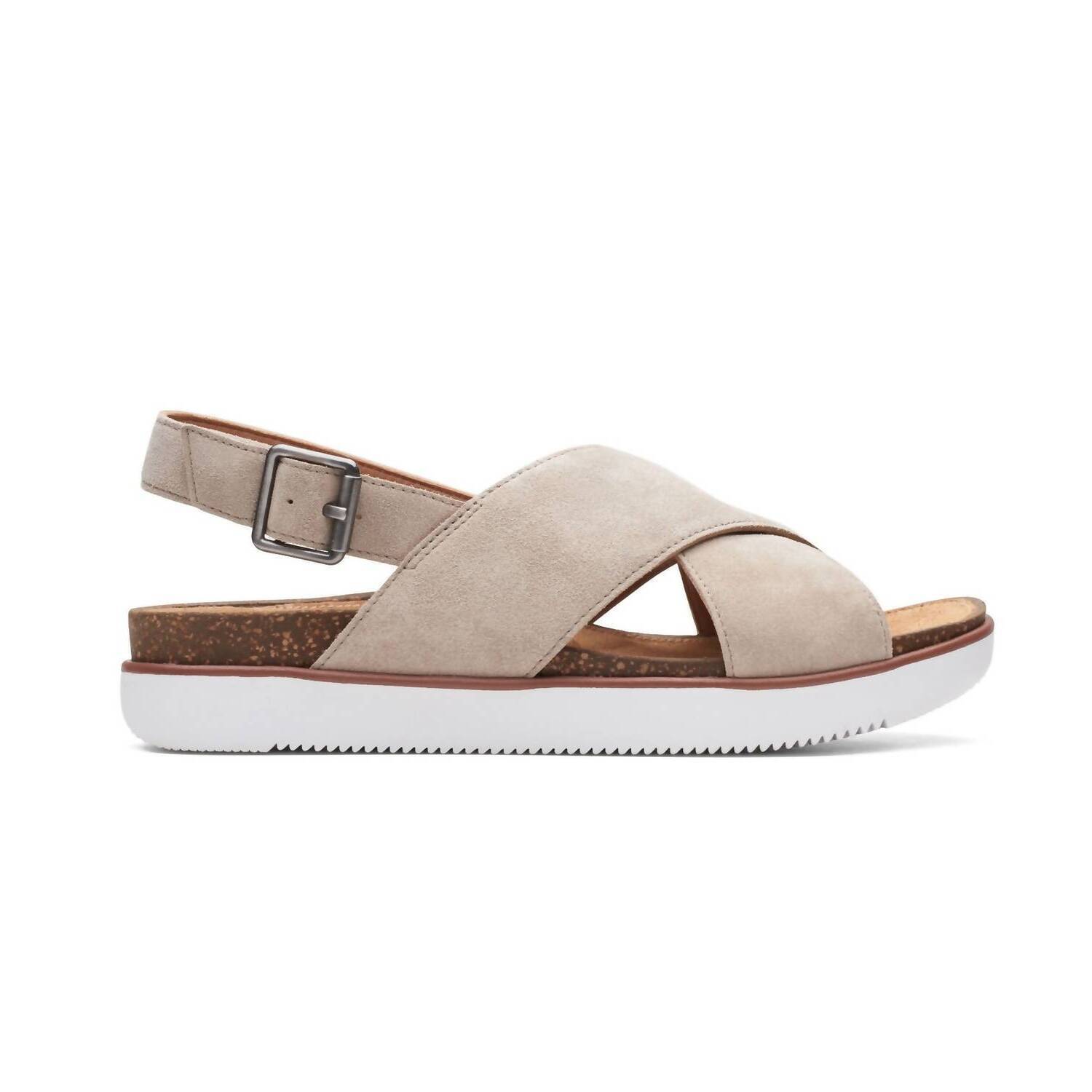 New Clarks Women's Elayne Cross Sandal In Sand Suede